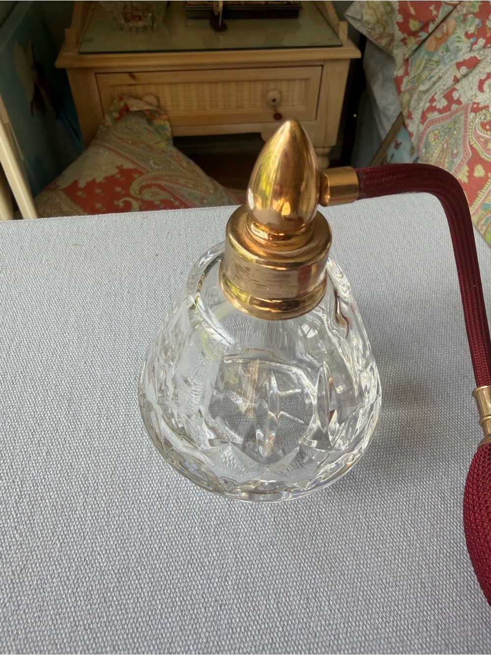 Vintage Cut Glass Perfume Atomizer with Gold-Tone Accents Maroon